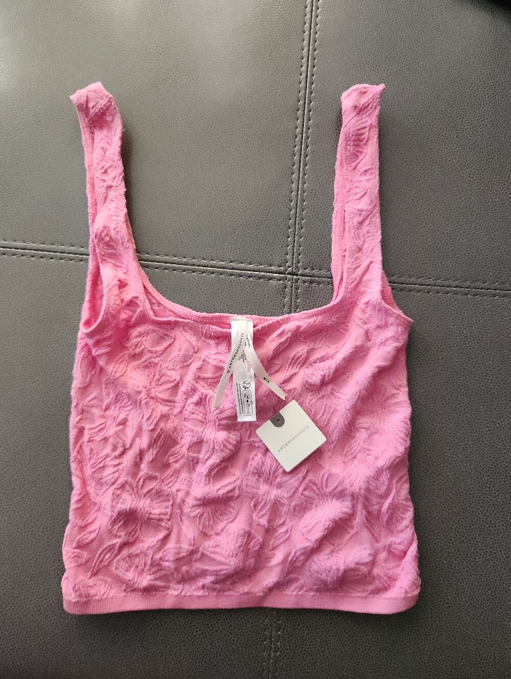 by Anthropologie Pink Textured Crop Tank Top